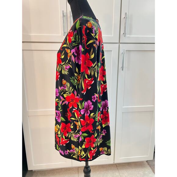 ATTITUDES By Renee Liquid Knit Reversible Top Women XL V-neck Long Sleeve Floral - Picture 4 of 14